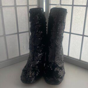 Steve Madden Black Glitter Ankle Boots Size 9 NWOT Leather Dancing Soles Added